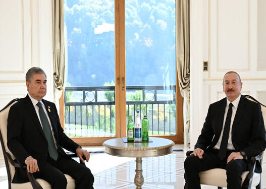 Prezident İlham Əliyev Qəbələdə Qurbanqulu Berdiməhəmmədovla görüşüb