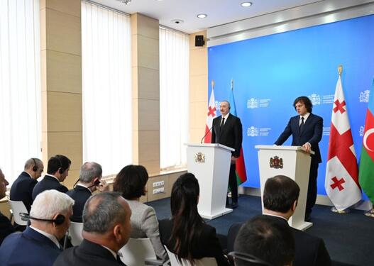Prezident İlham Əliyev və Baş nazir İrakli Kobaxidze mətbuata bəyanatlarla çıxış etdilər