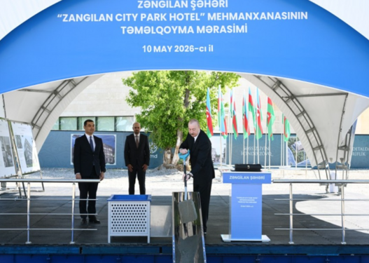 Prezident İlham Əliyev Zəngilan şəhərində “Zangilan City Park Hotel”in təməlini qoyub