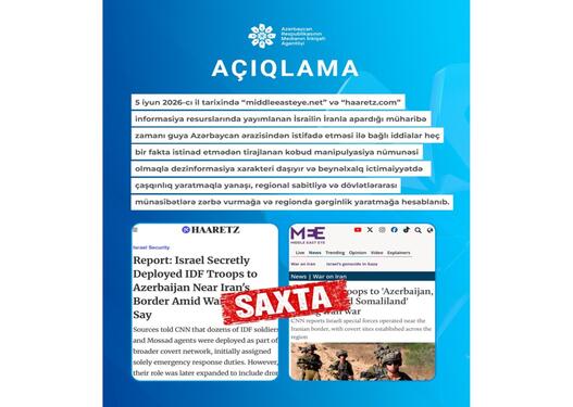MEDİA: Azərbaycan ərazisinin İsrail-İran müharibəsində istifadə olunması ilə bağlı iddialar dezinformasiyadır