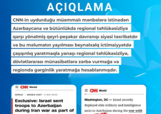 MEDİA: İsrailin İrana qarşı Azərbaycan ərazisindən istifadə etməsi uydurmadır, CNN təkzib verməli, üzr istəməlidir