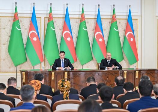 Azərbaycan və Türkmənistan prezidentləri mətbuata bəyanatlarla çıxış ediblər - FOTO